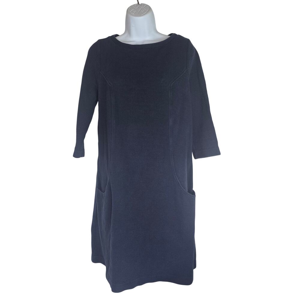Boden Ottoman Shift Dress Women 10 Navy Blue Cotton Ribbed Pockets